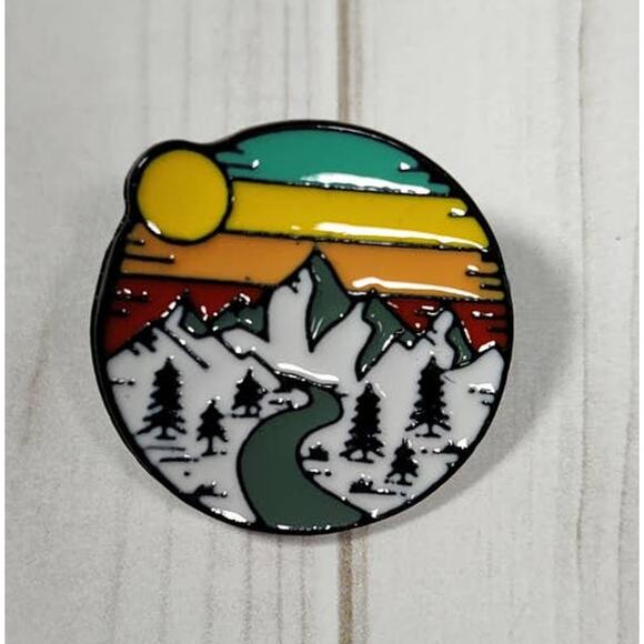 Mountian Adventure Pin for Hat, Lapel, Lanyard, Apron, Jacket or Backpack - Picture 1 of 4